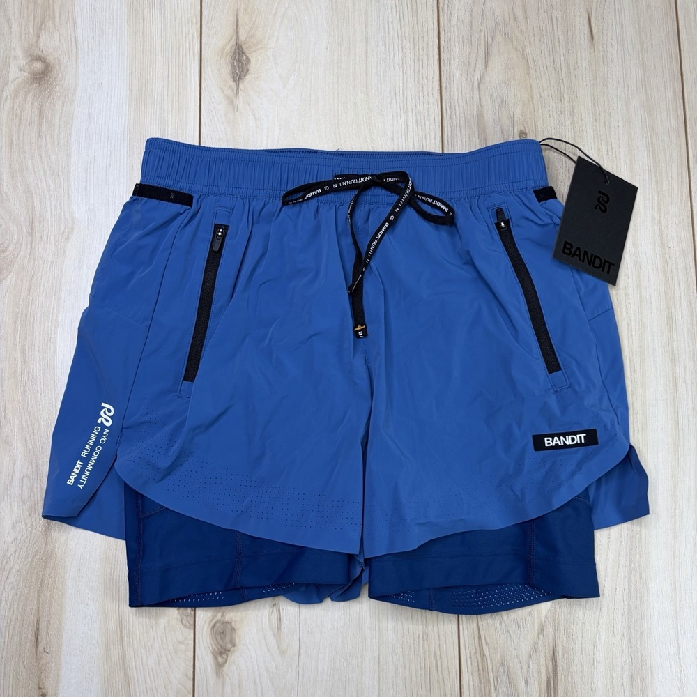 NEW BANDIT Running Men's Vento 2-In-1 Short 2.0 Aegean Blue Mens XS Active